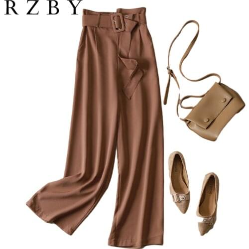 Women Fashion Arrival Spring Korea Asymmetry High Waist Wide Leg Pants Office Lady Casual Loose Bottom Femme Trousers RZBY349
