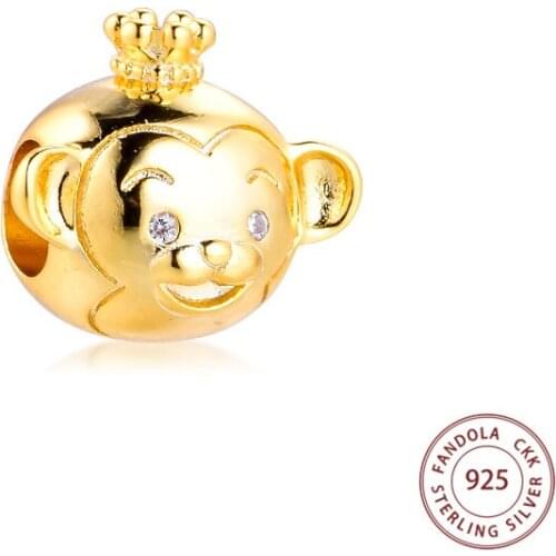 Fit Pandora Bracelet 925 Sterling Silver Shining Monkey Animal Charms Beads Women DIY Jewelry Making Wholesale