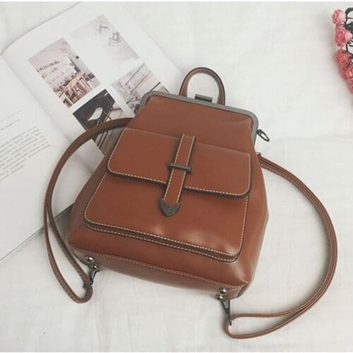 Women Backpack PU Solid Color Adjustable Strap Shoulder Bag Satchel for School Best Sale-WT
