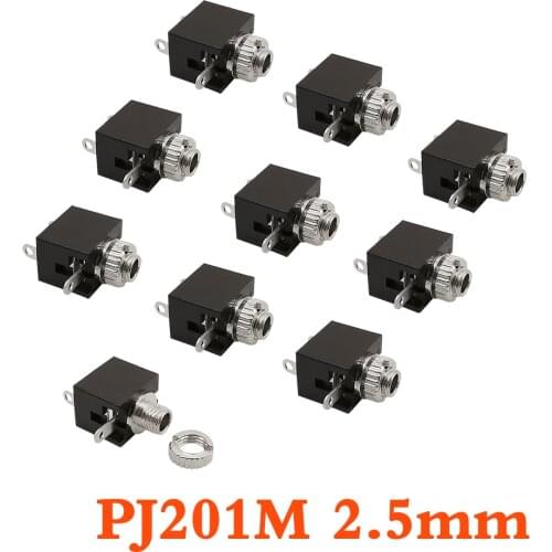 10Pcs/Lot PJ-201M MIni Female Jack Audio Connector PJ-201M 2.5mm 3 Pin DIP Headphone Jack Socket Mono Channel Audio Adapter