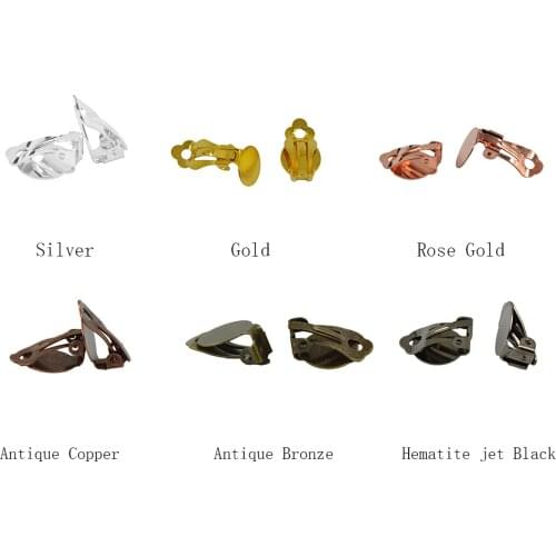 12Pcs Retro Brass Clip On Earring with 12mm Flat Pad for Gluing Finding Jewelry Making