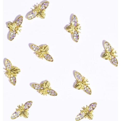 2021 New 10pcs/lot Japan 3D Gold Bee/Spider Nail Art Decorations DIY Glitter Rhinestones Alloy Studs for JE1-9 Jewelry Pendants