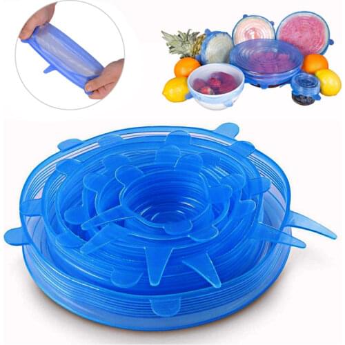 6pcs Reusable Silicon Stretch Lids Universal Pot Cover Wrap Bowl Pot Lid Silicone Cover Pan Kitchen Accessories Bowl Cover Food