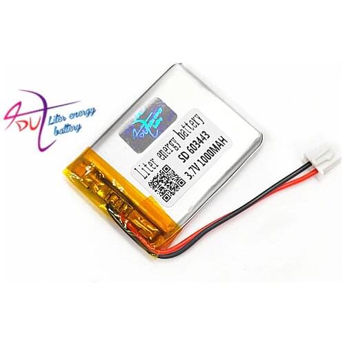 603443 3.7V 1000MAH Lithium Polymer Rechargeable Battery JST 2..54mm 2pin For Mp3 DVD Camera GPS PSP bluetooth electronics