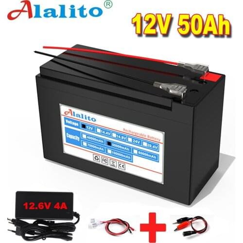 12V 50Ah 18650 lithium battery pack 3S6P built-in high current 20A BMS for sprayers, electric vehicle batterie+12.6V charger