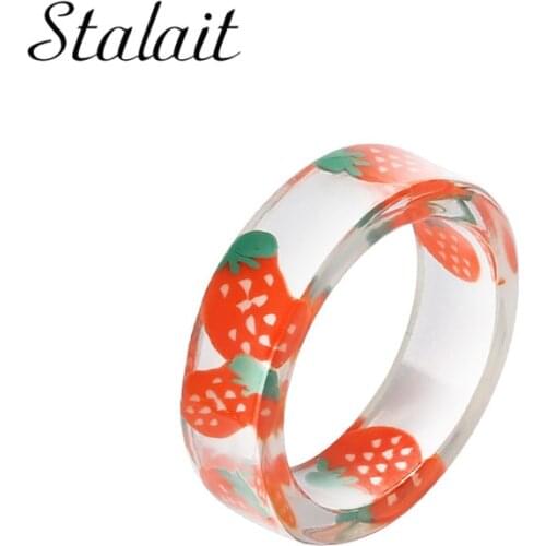 Acrylic Fashion Sunshine Round Rings Lemon Watermelon Strawberry Fruit Color Ring Pure Sweet Luxuri Design Fashion Ring