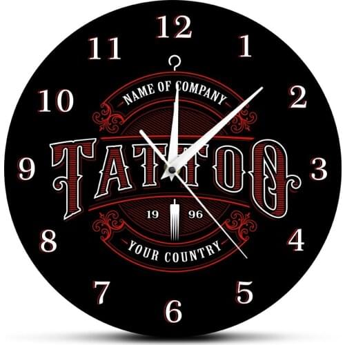 Acrylic Wall Clock Tattoos Gun Artist Gift Custom Tattoo Studto Name Body Art Tattoos Salon Logo Company Name Modern Wall Watch