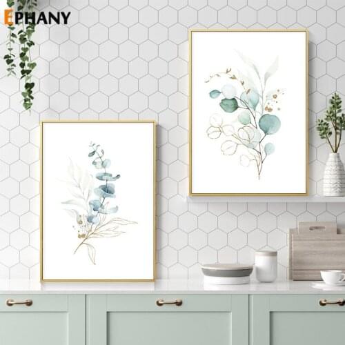 Bohemia Watercolor Gold Green Leaves Canvas Painting Posters Nordic Botanical Plant Wall Art Print Picture for Dorm Decoration