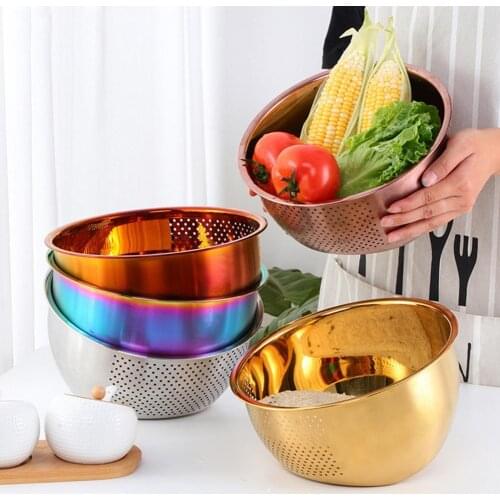 Quick Drainage Rice Strainer Bowl Convenient 304 Stainless Steel Space Saver Washing Drain Baskets Kitchen Tool Colanders