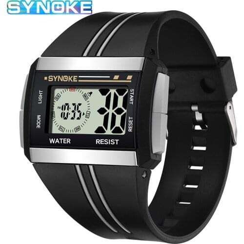 SYNOKE 2020 Mens Electronic Watches Luminous Large Square Dial Water Resistant Sports Watch PU Plastic Strap Relogio Masculino