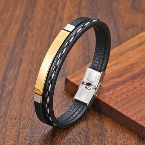 Business Mens Custom Name Men Charm Bracelet Stainless Steel Leather Fashion Women Cuban Bracelet Adjustable length Boy Gift