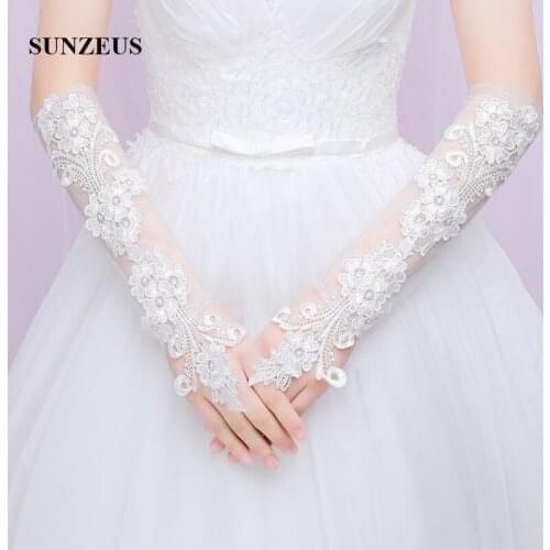 2 Pairs/lot Ivory Long Wedding Gloves Fingerless with Ring Unique Lace Gloves Wedding Accessories gants mariage G79