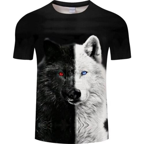 Summer T shirt Men Streetwear Round Neck Short Sleeve Tees Harajuku Tops Funny Animal Male Clothes Casual Wolf 3D Print Tshirt