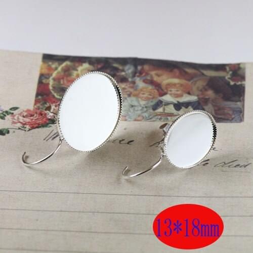 Hot Sale 200pcs 13*18mm Silver plated brass metal EARRING BLANK BASE TRAYS BEZEL ellipse Setting hook findings