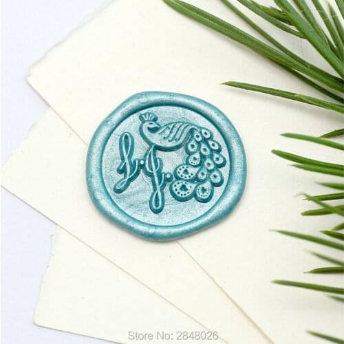 Custom Initials with Peacock Wax Seal Stamp, wedding stamp gift, monogram invitation seals,Scrapbooking stamp