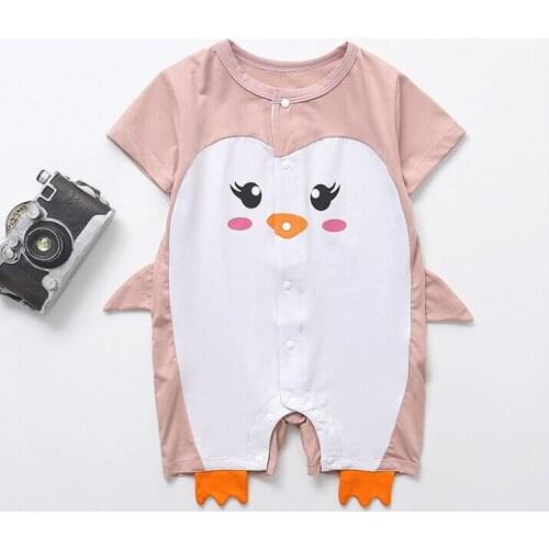 Infants Romper Summer Penguin Jumpsuit Cute 3D Wing Short Sleeve Round Collar Crotch Buttons Clothes Babys Clothing Newborn Kid