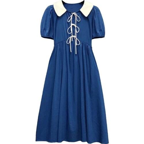 Summer Sashes Trendy Ukraine Pastel Retro Casual Vacation Vestidos A-line Slim Waist Korean Plus Size Party Dress Women