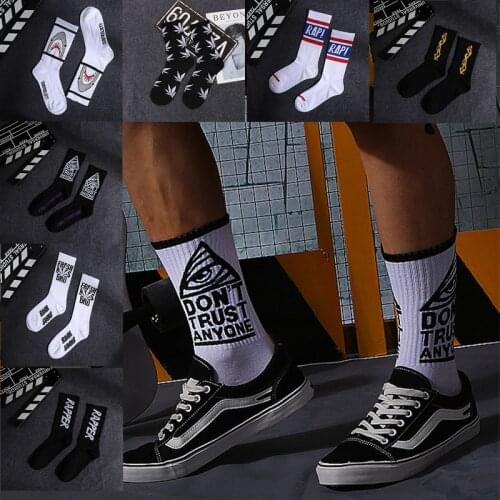Hot Sale Popular Fashion Women Black White Letters Leaves Hip Hop Simple Long Street Skateboard Spring Autumn Socks For Girls