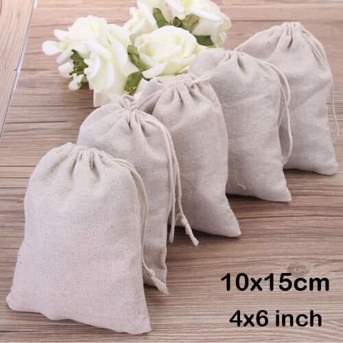 Linen Jute Gift Pouch 10x15cm(4"x6") pack of 50 Wedding Birthday Party Candy Cotton Drawstring Bag