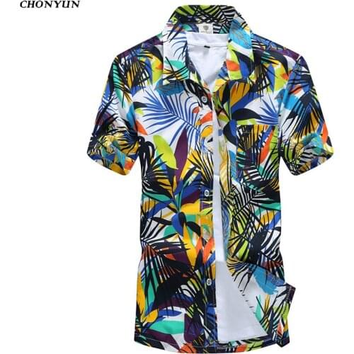 Mens Hawaiian Shirt Male Casual Camisa Masculina Printed Beach Shirts Short Sleeve Brand Clothing Free Shipping Asian Size 5XL
