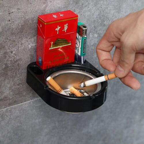 Wall Mounted Detachable Ashtray with Cigarettes Shelf Waterproof No Drilling Self-adhesive Ash Tray for Bathroom