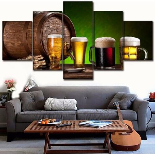 Canvas poster wall art 5 pieces food painting HD print barrel alcohol and beer and beverage pictures home decor frame