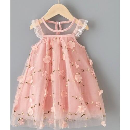 2021 Summer New Korean The Girl Embroidered Lace Mesh Dress Baby Girl Super-foreign Yarn Dress Princess Dress