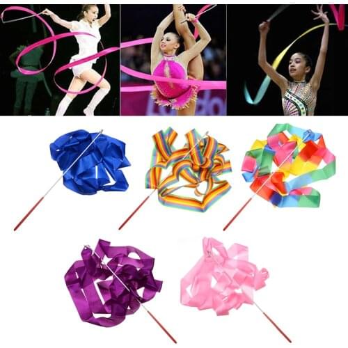 New Arrival 4M Dance Twirling Ribbon Rod Gym Rhythmic Art Gymnastic Ballet Streamer Stick Baton Multicolour 10 Colors