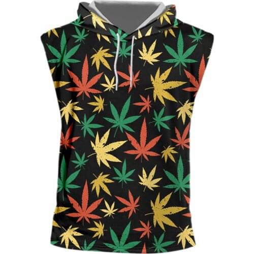 OGKB Male Sleeveless Shirt Hot Fitness 3D Hooded Tank Tops Print Forest Color Leaves Casual Plus Size Man Vest Dropshipping