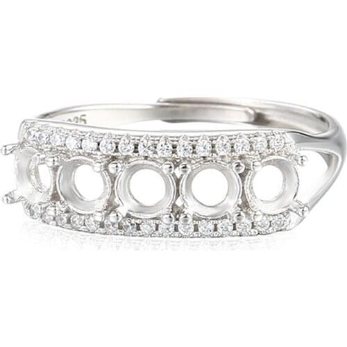 Ring Setting for 3x3mm Round Cabochons or Faceted Gemstones Ring Base White Gold Plated 925 Silver Adjustable Ring Blank SR0158