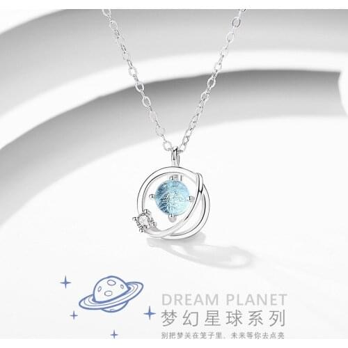 Dream planet necklace female pure silver glass pendant light luxury clavicle chain simple temperament gift jewlery boho