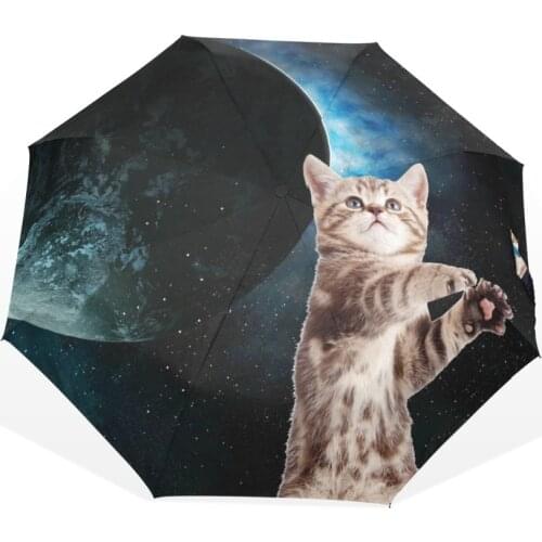 Fully Automatic Creative Female Students Parasol Personality Lovely Cute Cartoon Cat in the Sky Umbrella for Rain