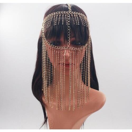 Fashion Gold Color Headband Metal Long Tassel Head Chain Party Hair Accessories Headpiece Jewelry For Women