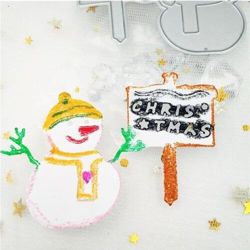 Christmas Snowman Sign Metal Die Cutting Dies Mold Scrapbook Embossing Paper Craft Knife Mould Stencil Stamps and Dies