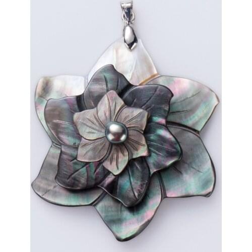 Luxary Nature Black Mop Tahiti Seashell Polished Charm Flower Pendant Mother of Pearl Handmade Ocean DIY Wonam Jewelry Gift