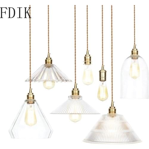 Modern Minimalist Copper Pendant Lights Nordic Clear Glass Led Hanging Lamp Bedroom Restaurant Indoor Industrial Decor Lighting