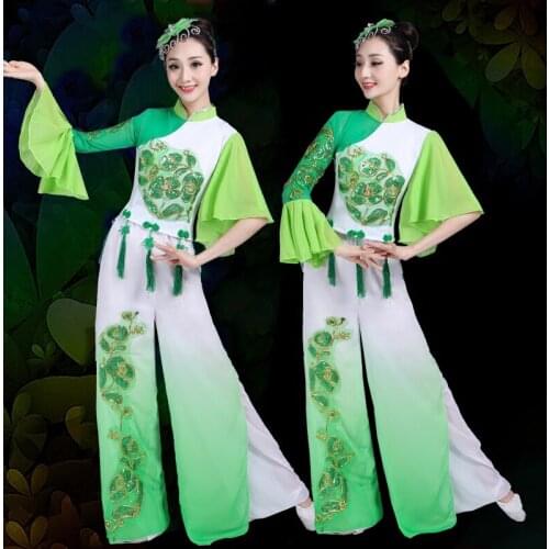 Traditional Chinese Dance Costumes for Women Green Chinese Folk Dance Costume Women Yangko Dance Dress National Fan Dance Outfit