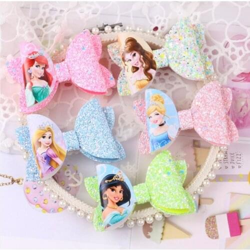 Disney Frozen Princess Aisha Theme Party Kids Hairpin Print Bow Hairpin Headdress Girl Hair Accessories Christmas Birthday Gift