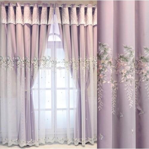 Bedroom Curtains Embroided Floral Curtains Blackout Curtains for Living Girls Double Layer Tulle Cloth Window Curtain Home Decor