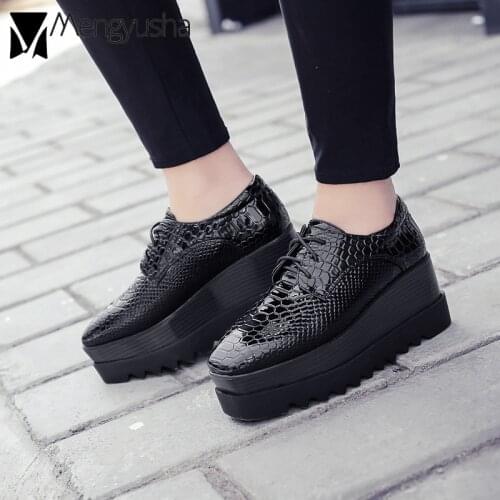 Celebrity Snake british thick bottom bullock shoes patent leather wedges platform espadrilles lace-up creeper square women shoes