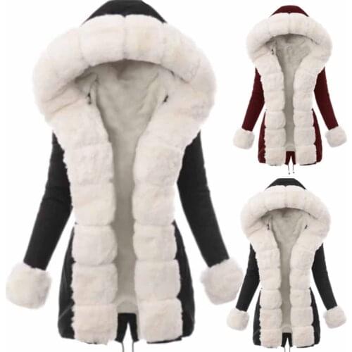 Womens Hooded Faux Fur Coat Plus Size Ladies Fur Lining Coat Womens Winter Warm Thick Long Jacket Hooded Overcoat Куртка @40