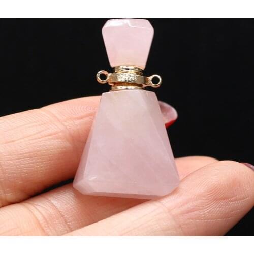 1pcs Natural Stone Perfume Bottle Essential Oil Diffuser Pendants Charms Rose Quartzs Fit Necklace for Women Gifts Size 18x33mm