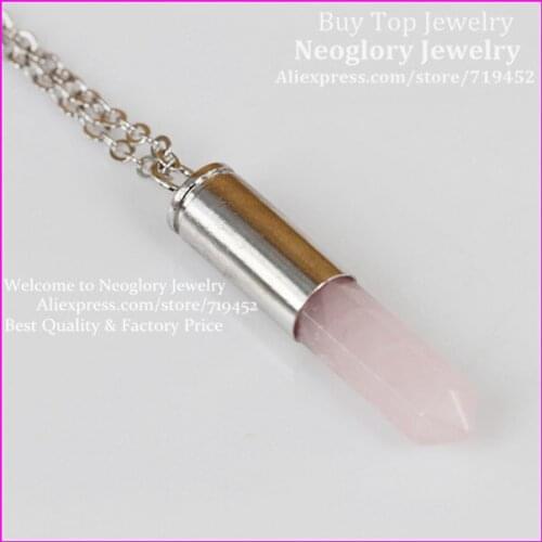 10pcs Natural Pink Quartz Gems Point Bullet Necklace Silver Plated Casing Pendant Drusy Quartz Druzy Stone Pendant Necklace