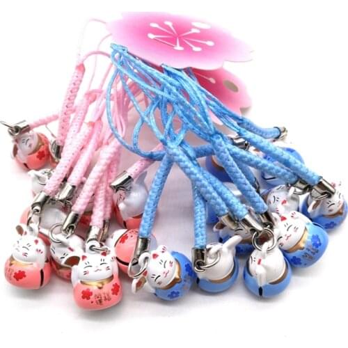 100pcs cartoon lucky cat Pendant Cell Phone Charm Straps with Bell Cartoon Cell Phone Strap Bell Charm