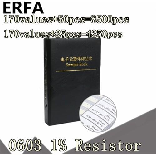 170values*50pcs/25pcs 8500pcs 4250pcs 0603 0R~10M 1% Resistor Sample Book SMD Assorted Kit 10K 100K 1K 1R 100R 220R