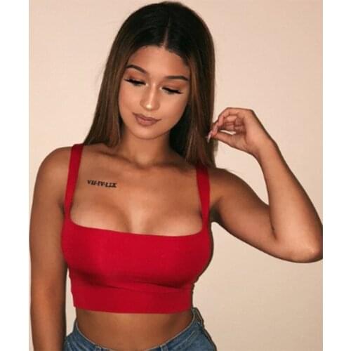 2021 Sexy Women Solid Strappy Tanks Vest Crop Top Summer Sleeveless Slash Neck Tanks Beach Women Sports Tank Tops