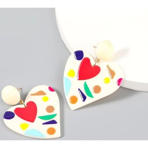 2021 Red Heart Style Geometric Printed Resin Drop Earrings Female Fashion Bohemian Earrings Drop Shipping