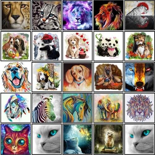 5D diamond painting full diamond animal dog and tiger diamond painting round diamond embroidery cross stitch home decoration