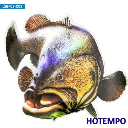 7.87inch 20cm Laser Big Size Fish Bass Brown Grouper Laptop Motorcycle Car Stickers for Fisherman Go Fishing Waterproof Sticker