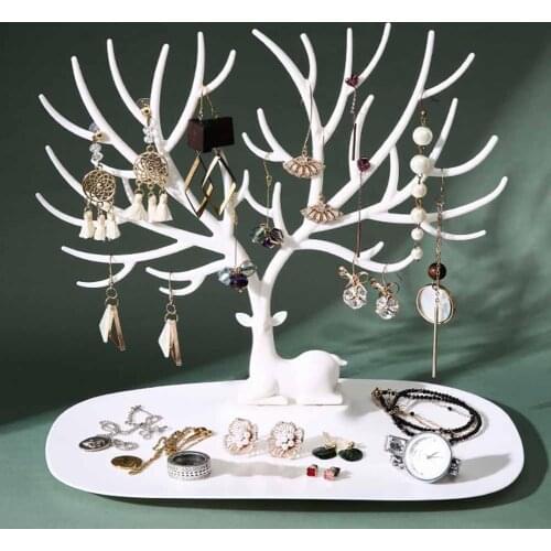 80% HOT SALES!!! Deer Earrings Necklace Ring Jewelry Display Stand Tray Organizer Tree Holder